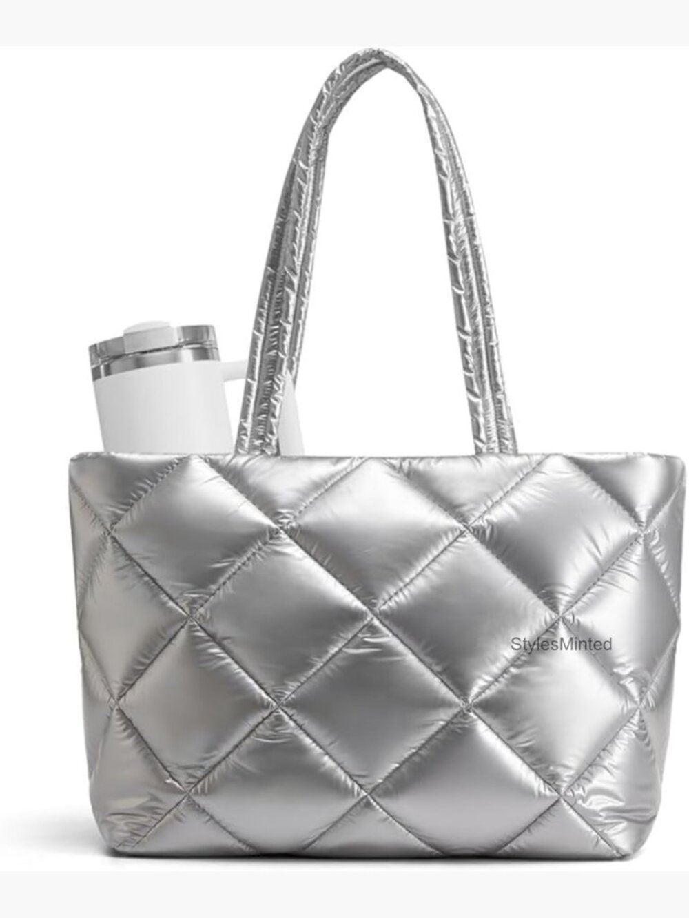 Lightweight Quilted Puffer Tote Bag with Zipper Pockets, Work Travel Nurse Gift